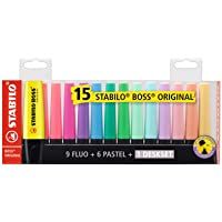 Marcador STABILO BOSS ORIGINAL - Set de mesa con 9 colores fluorescentes y 6 colores pastel